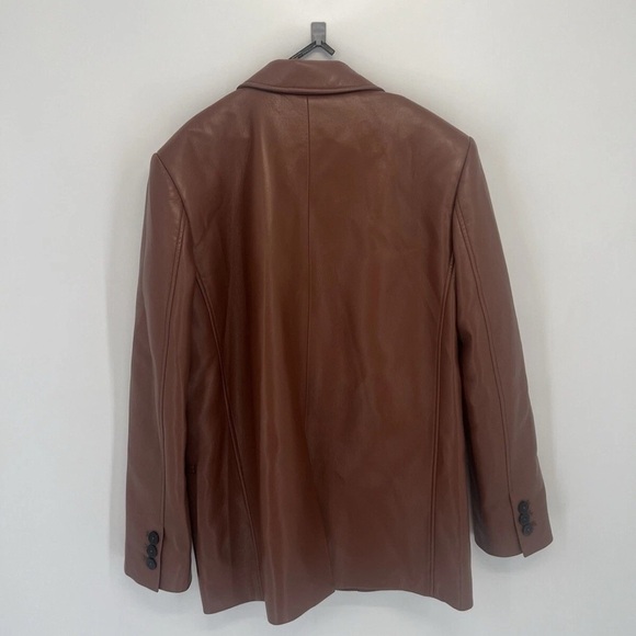 Babaton Smith Soft Vegan Leather Single Breasted Seamed Blazer Brown Black - Picture 6 of 8